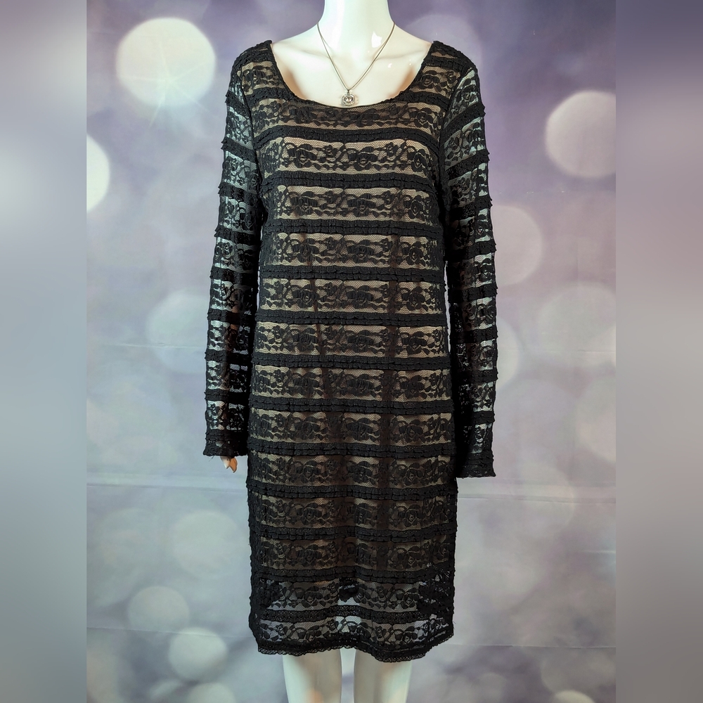 Fashion To Figure sz 1X Black Lace Illusion Bodycon Dress
